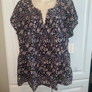 NWT Lucky Brand Boho Top 100% Cotton Women’s Shirt Blouse Sz XS Floral Pintuck